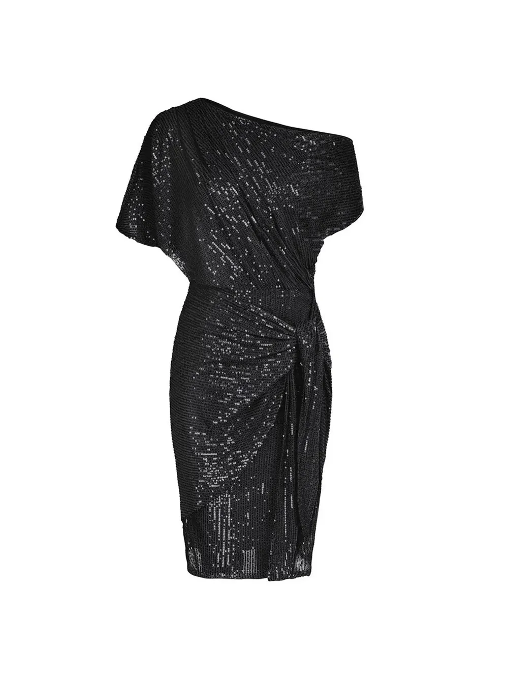 Sequined Asymmetrical Off the Shoulder Mini Dress