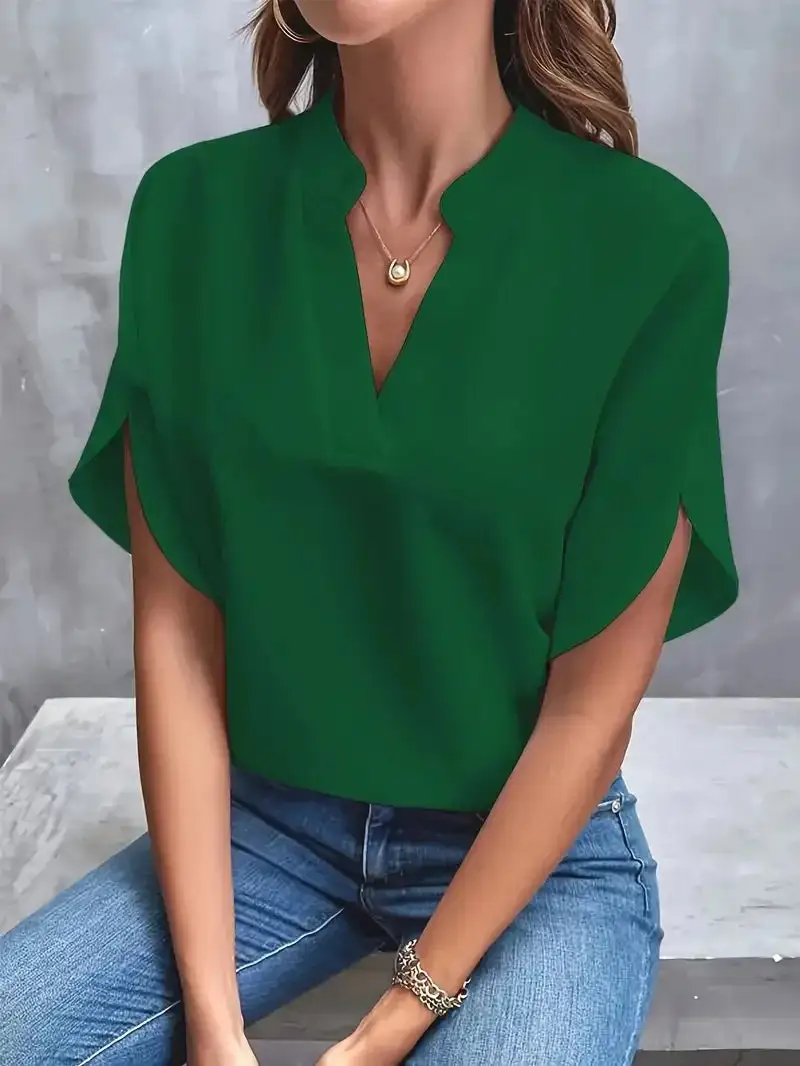  Polished V Neck Flowy Blouse