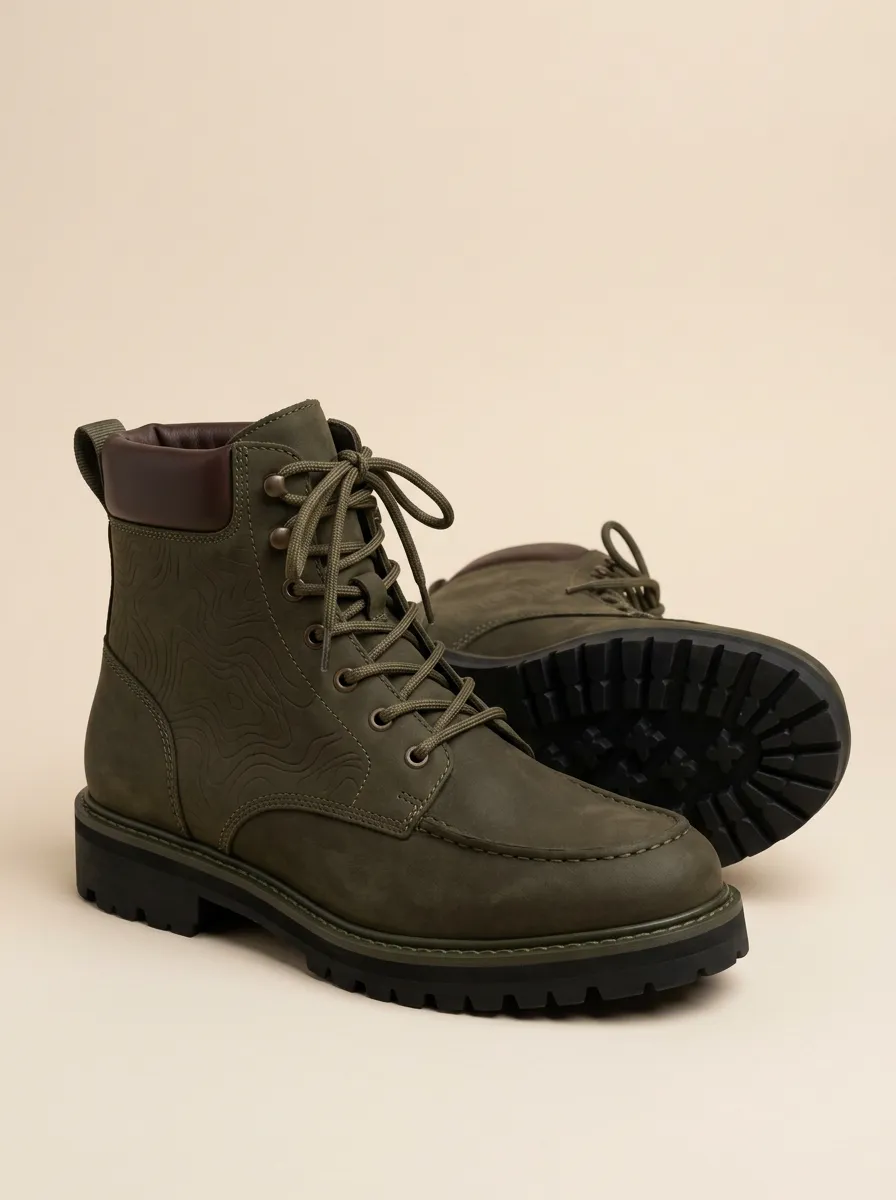 Men's Textured Topographic Pattern Work Boots