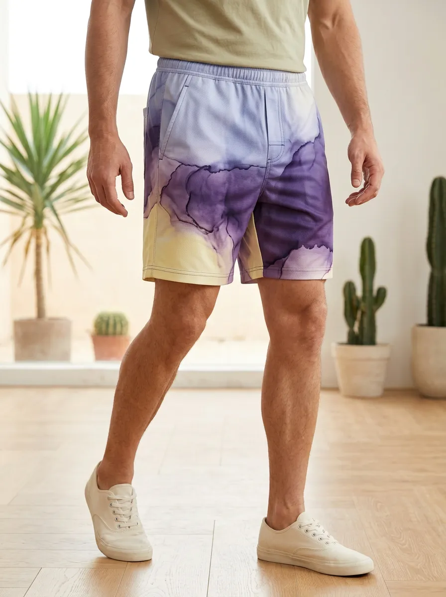Men's Abstract Watercolor Elastic Waist Shorts