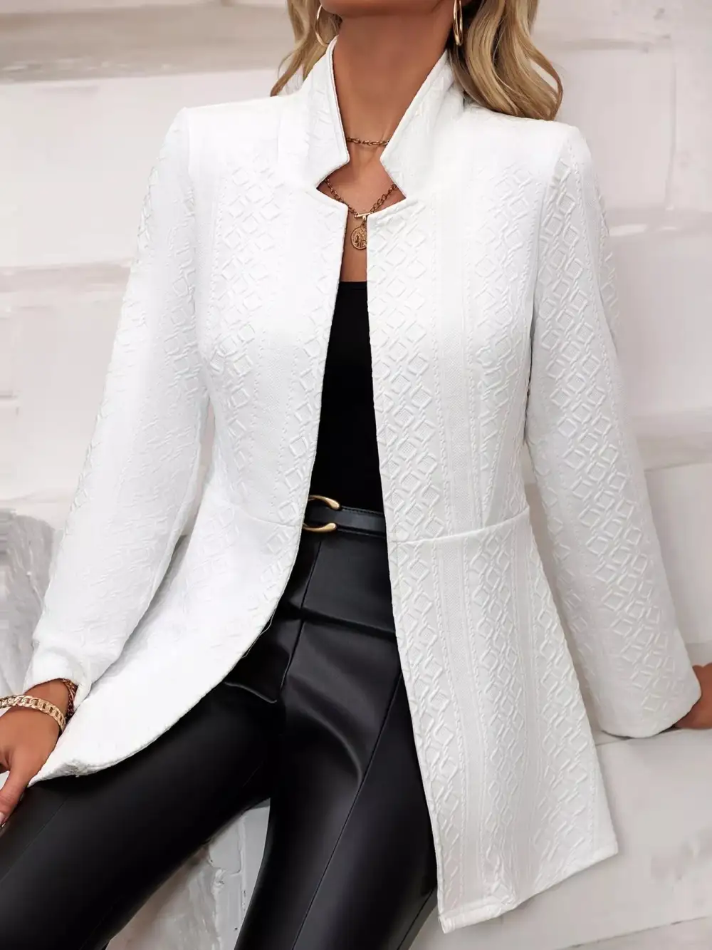 Open-Front Slim-Fit Textured Blazer