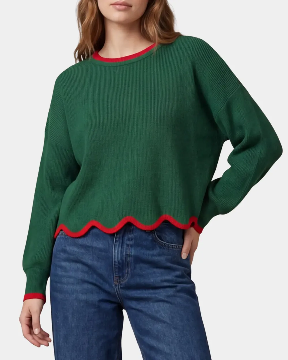 Scallop Contrast Edge Sweater