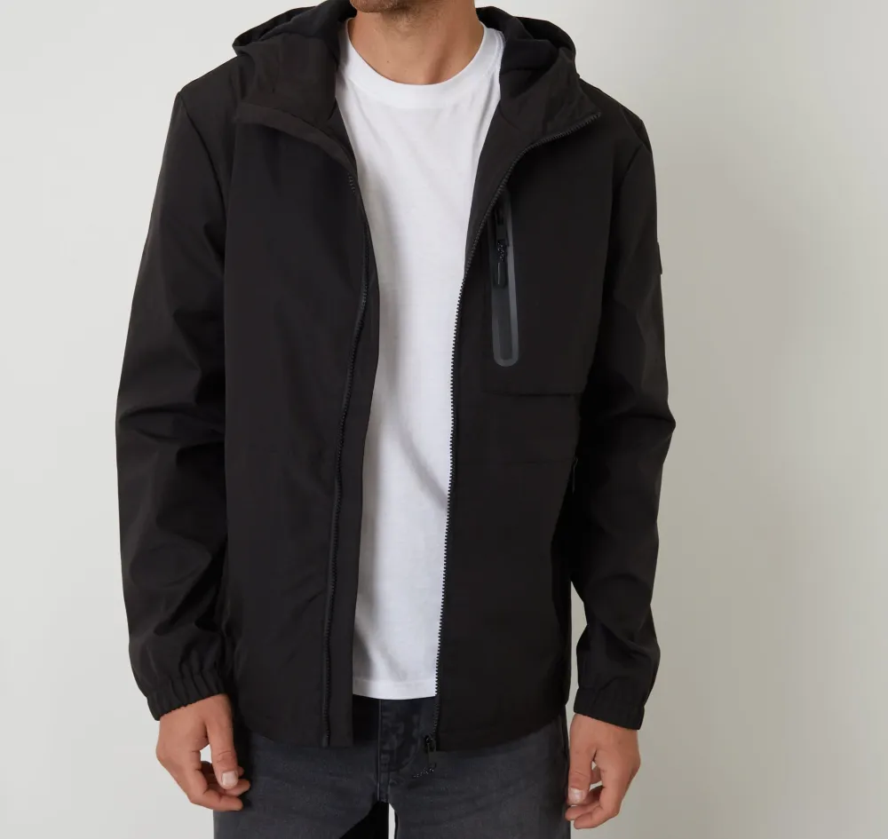 Men's Black Water-Resistant Hooded Microfleece Lined Jacket