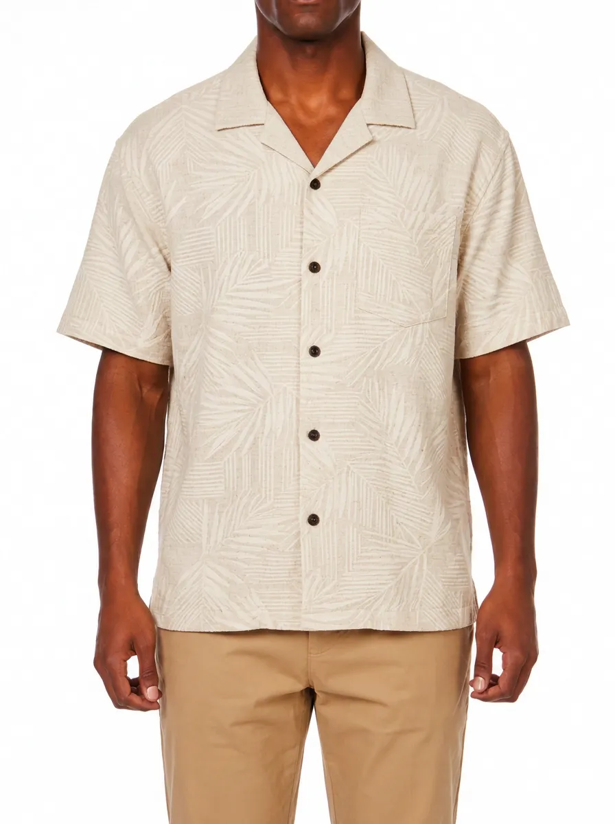 Men's Tropical Beach Style Palm Leaf Printed Button Down Shirt