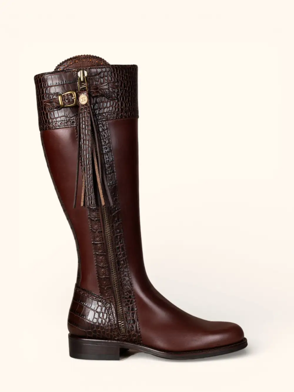 Understated Modern Mock Croc Tall Riding Boots