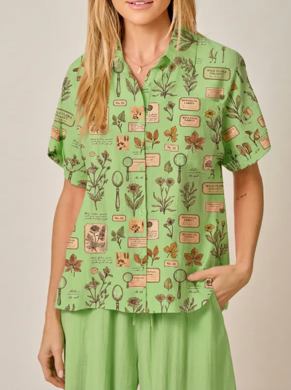 Women's Botanical Garden Nature Study Printed Button-Up shirt