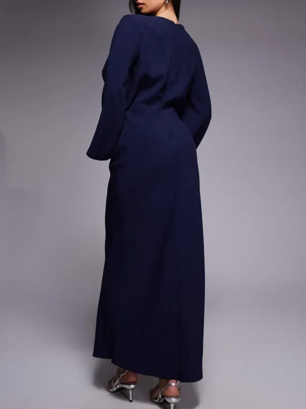 Knot-Waist Long Sleeve Dress