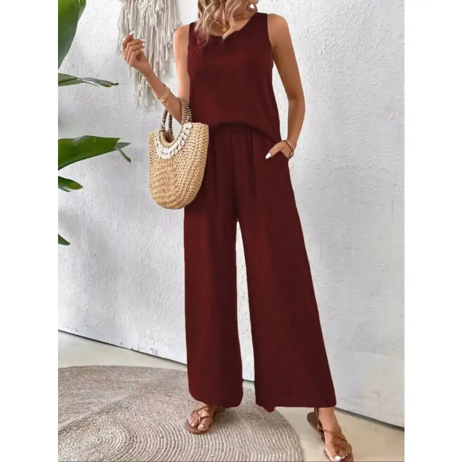 Relaxed Round Neck Tank and Wide Leg Pants Set