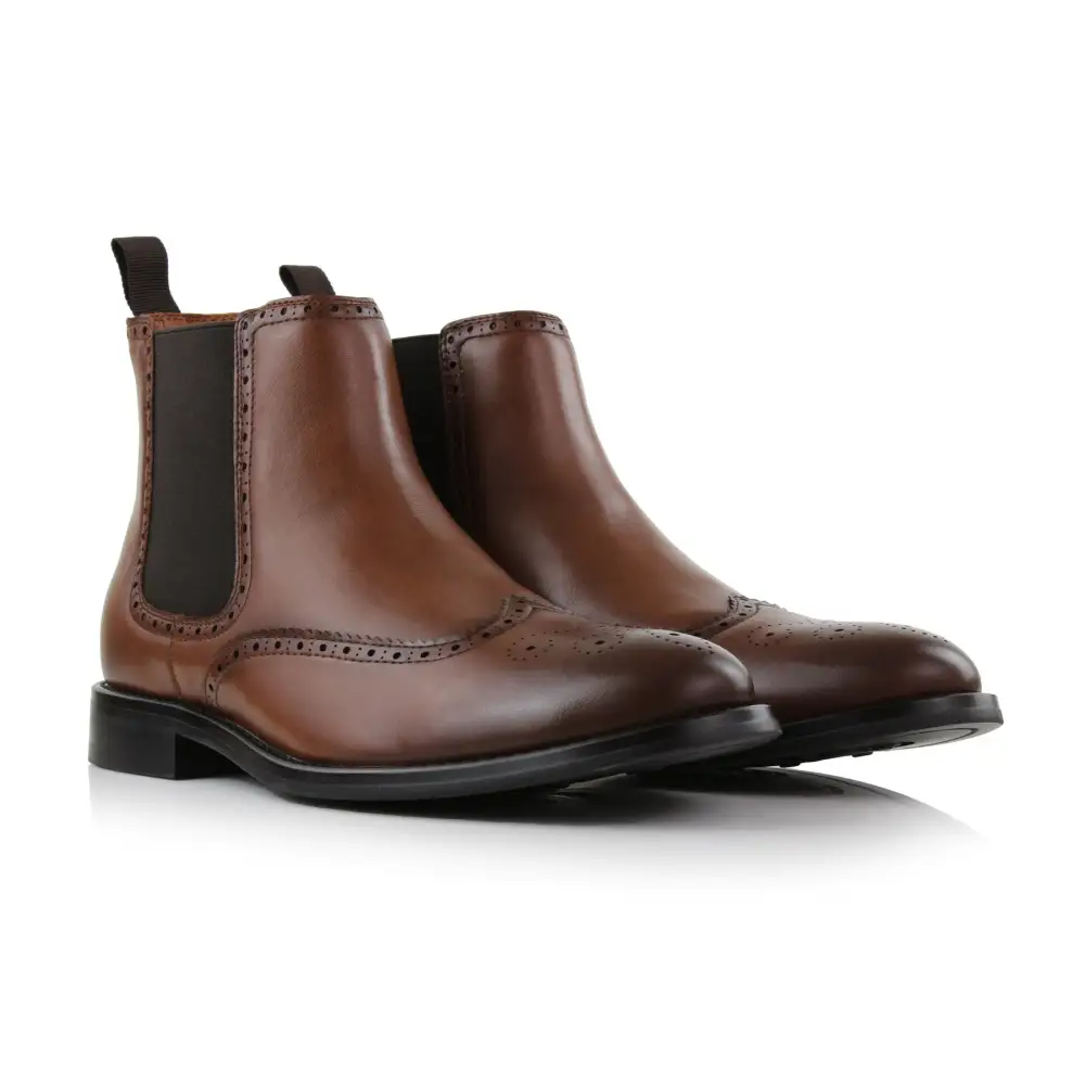 Faux-Leather Wingtip Brogue Chelsea Boots