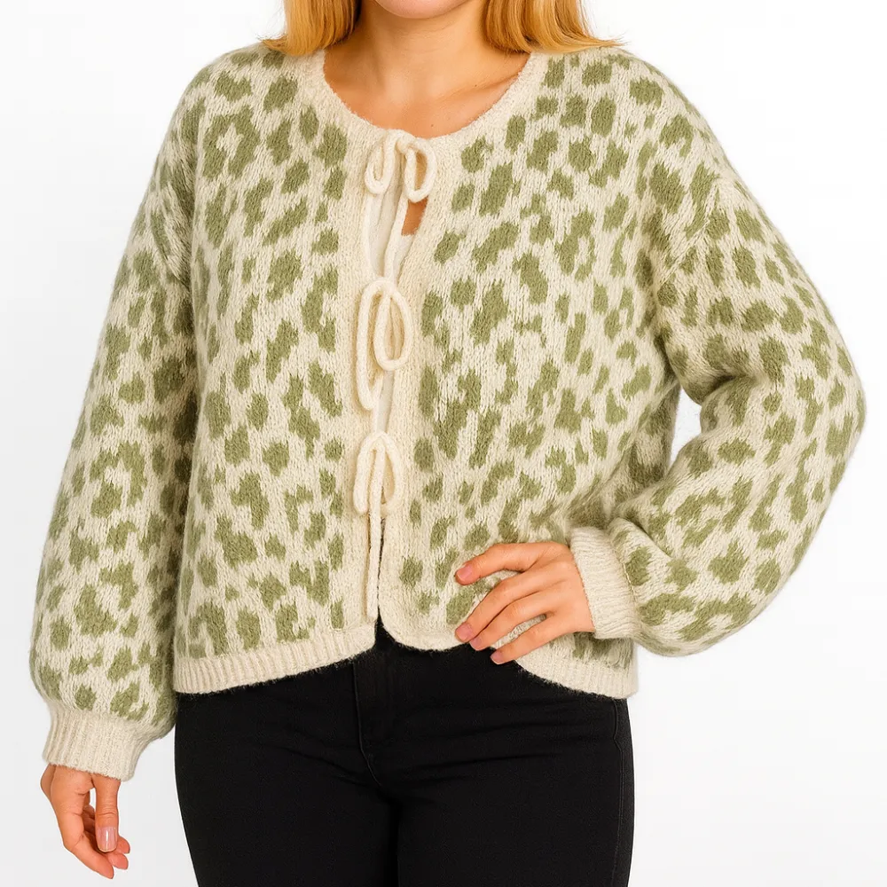 Classic Wool Viscose Longline Leopard Pattern Cardigan