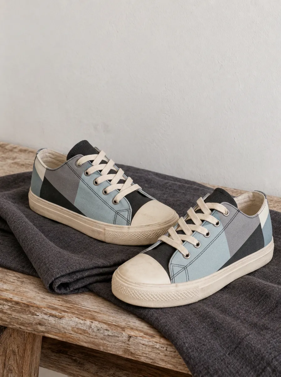 Men's Refined Geometric Colorblock Patterned Canvas Shoes