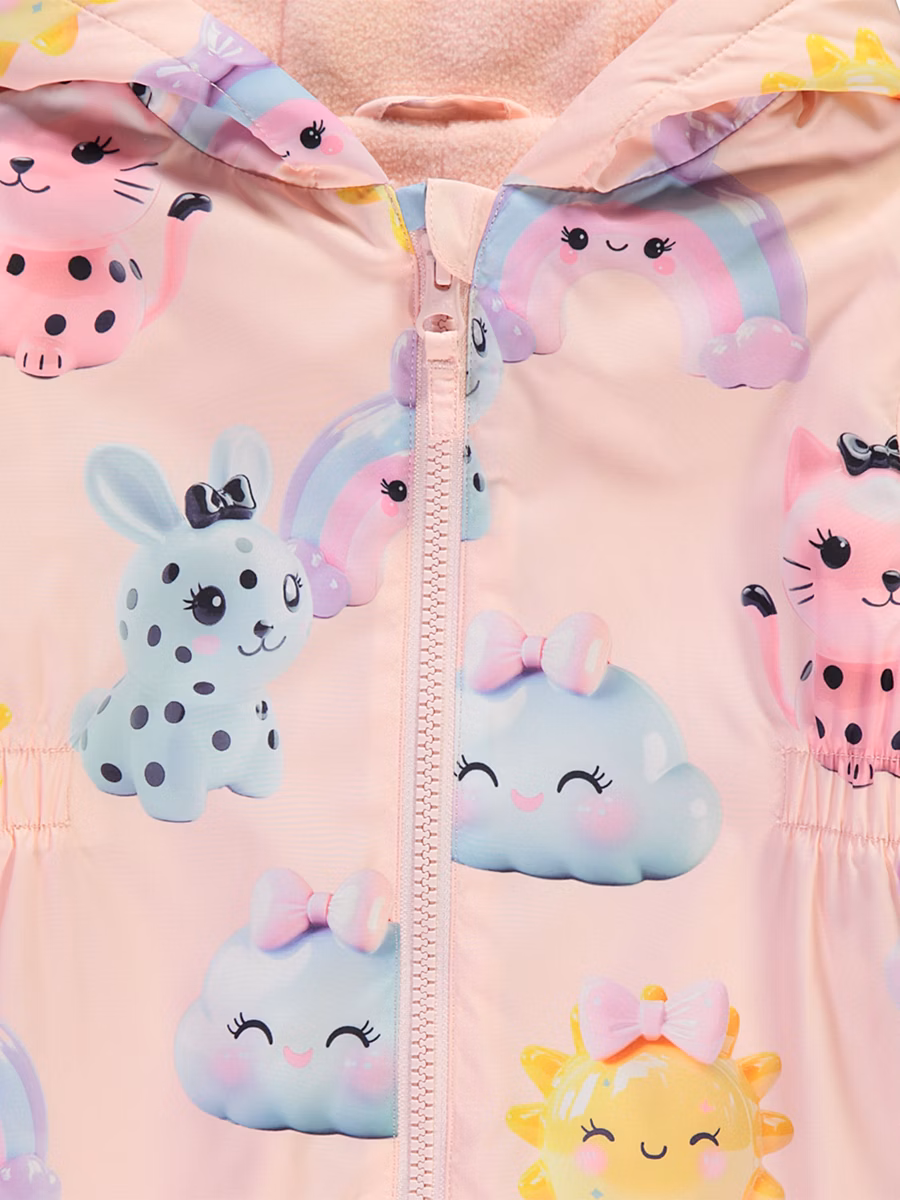 Pink Cute Fleece Lined Hooded Puddle Suit detail 2