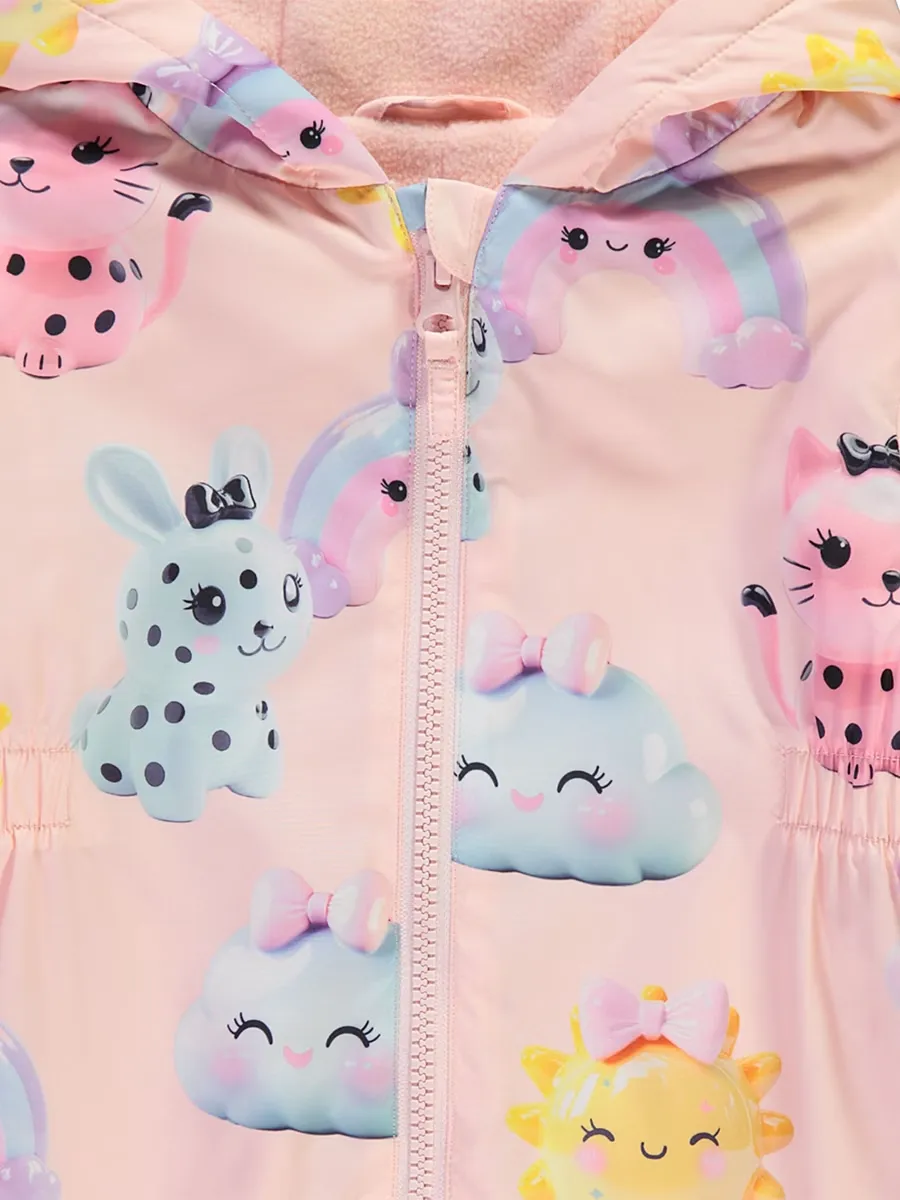 Pink Cute Fleece Lined Hooded Puddle Suit