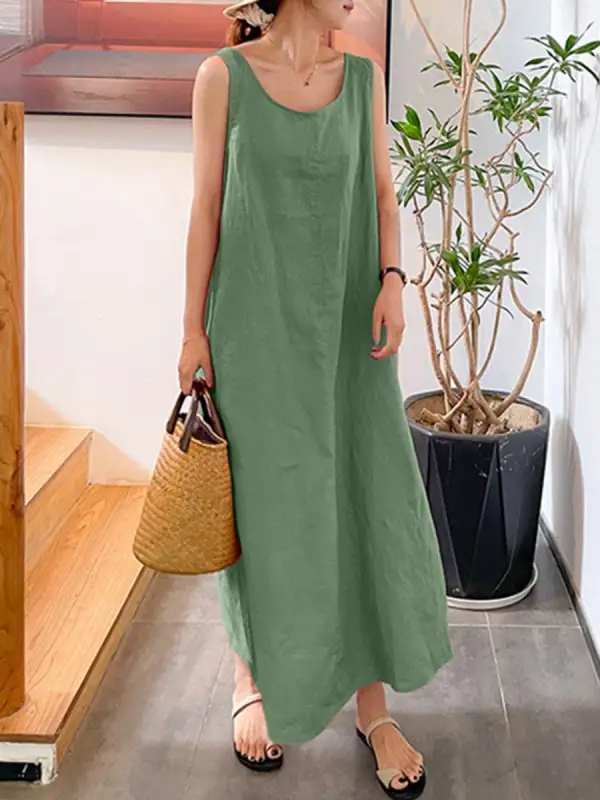 Pockets Neck Maxi Dress
