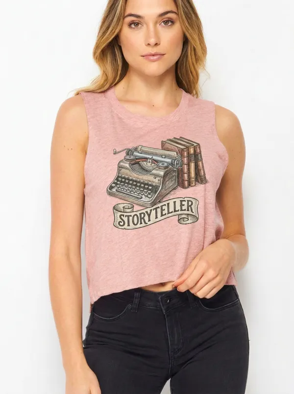 Women's Writer Storyteller Typewriter Books Graphic Crop Tank Top