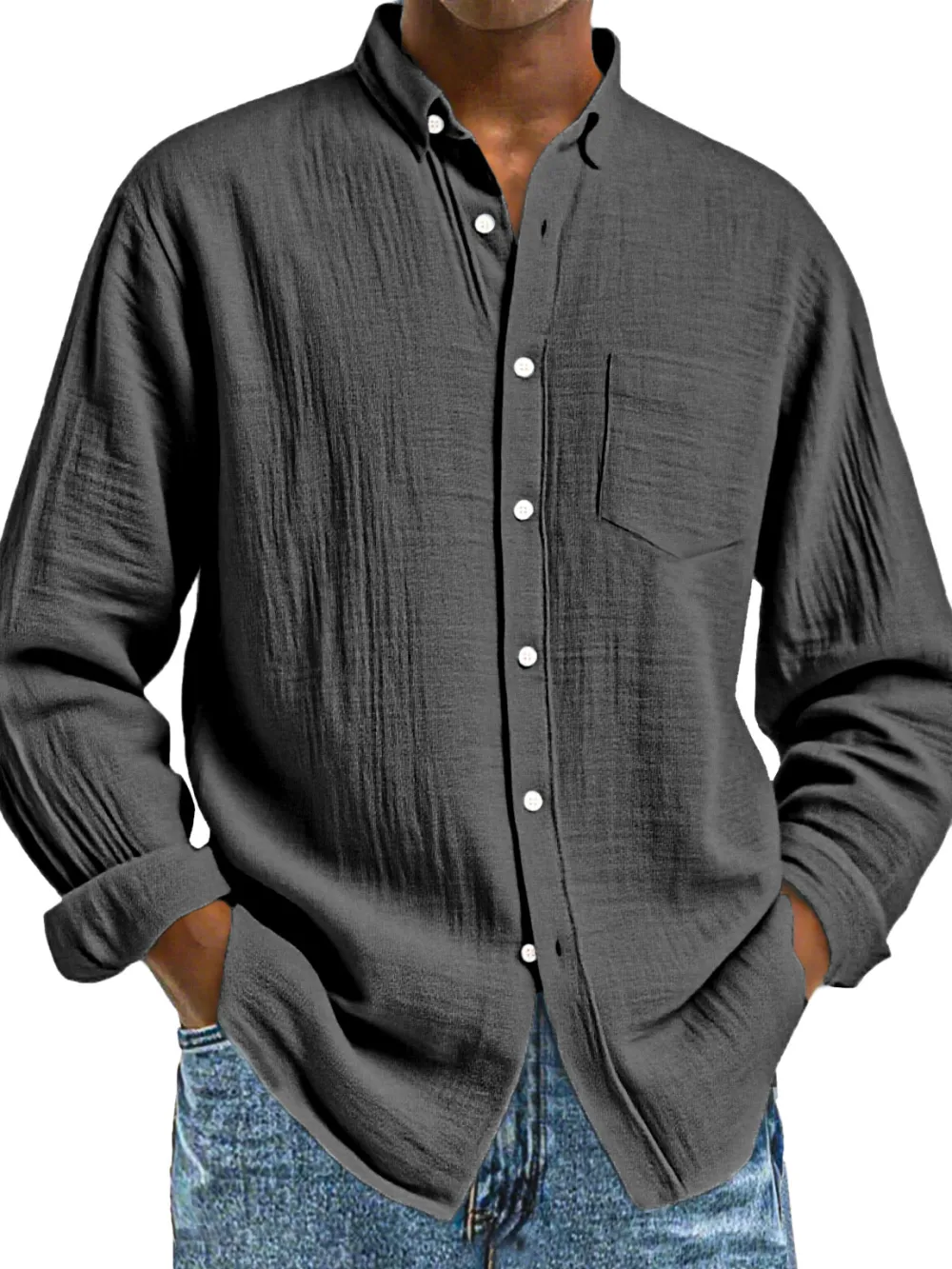 Structured Long Sleeve Button Front Shirt