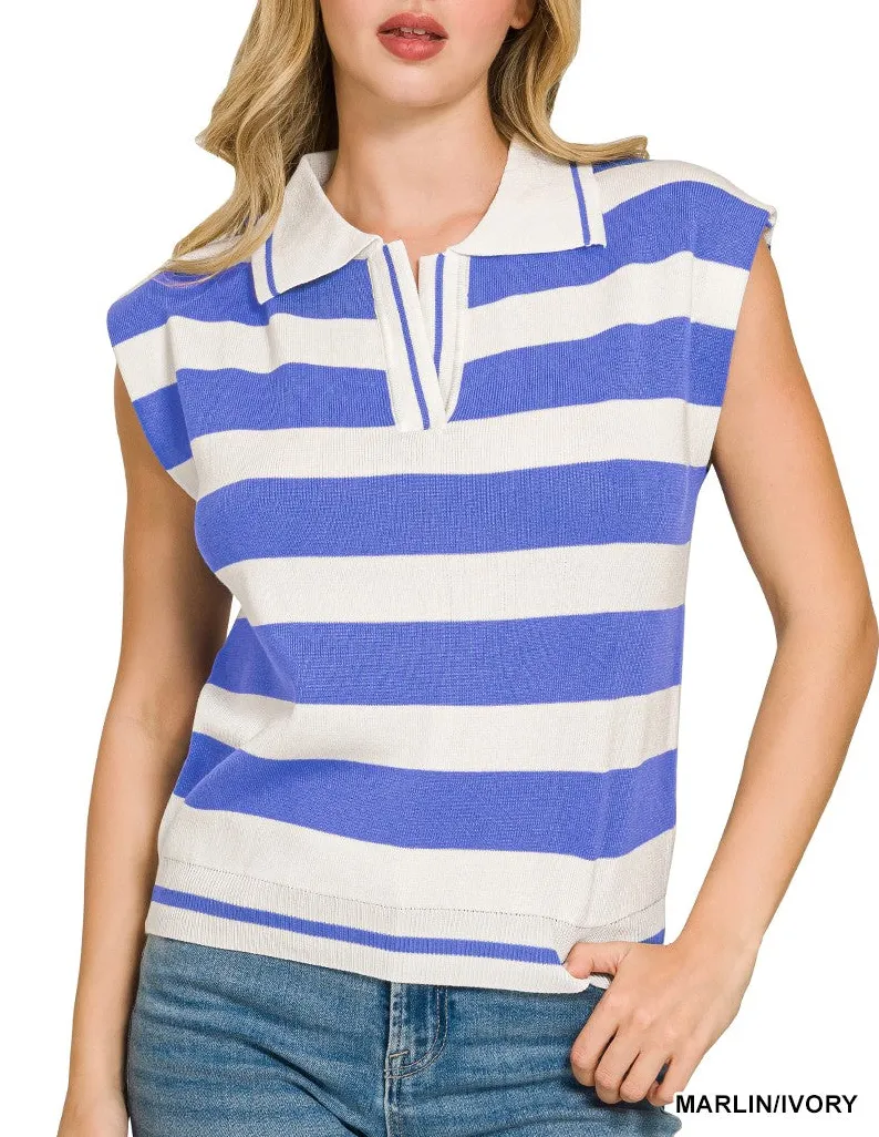 Striped Polo Collar Sweater