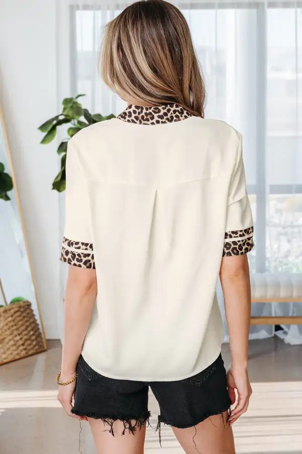 Women's Leopard Print Patchwork Short Sleeve Top