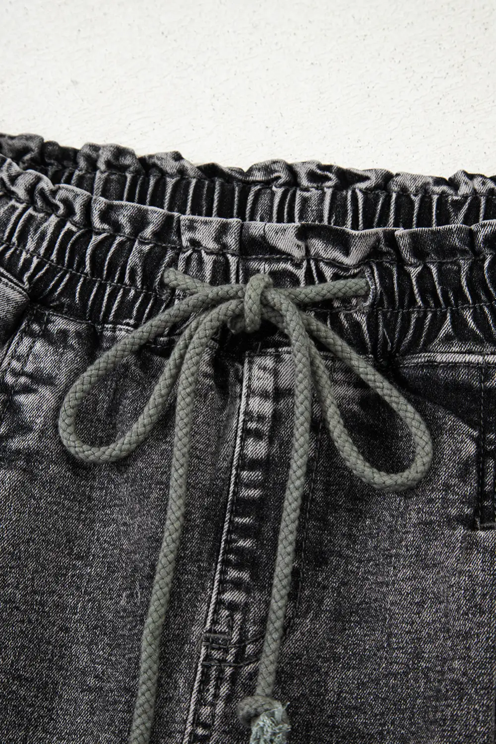 Black Drawstring High Waist Casual Denim