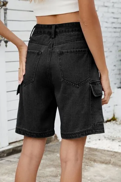 High Rise Shorts Cargo Pocket Denim Pants