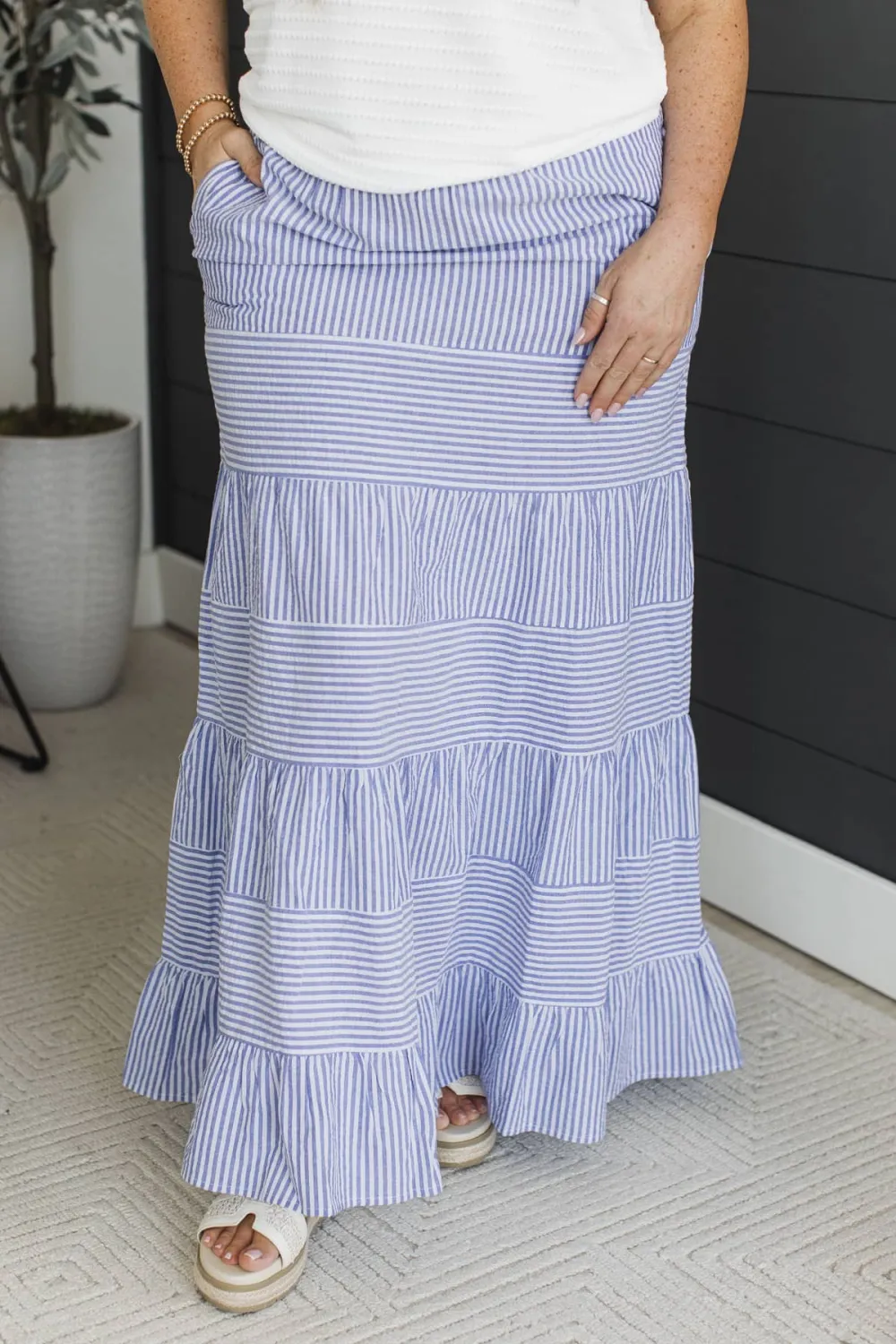 Elastic Waist Striped Everyday Skirt