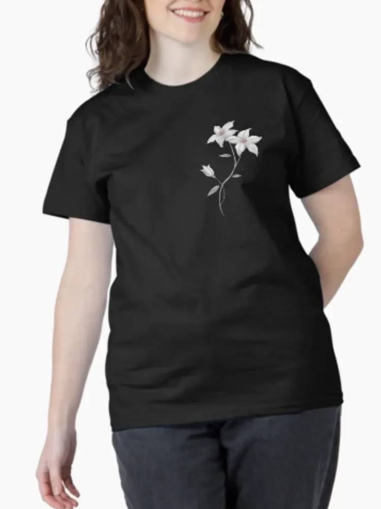 Women's Elegant Lily Floral Print Short-Sleeve Crew Neck T-Shirt