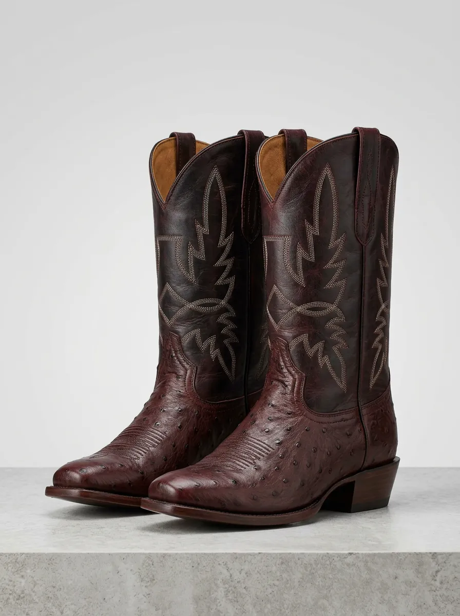 Men's Ostrich-Embossed Pointed-Toe Western Boots