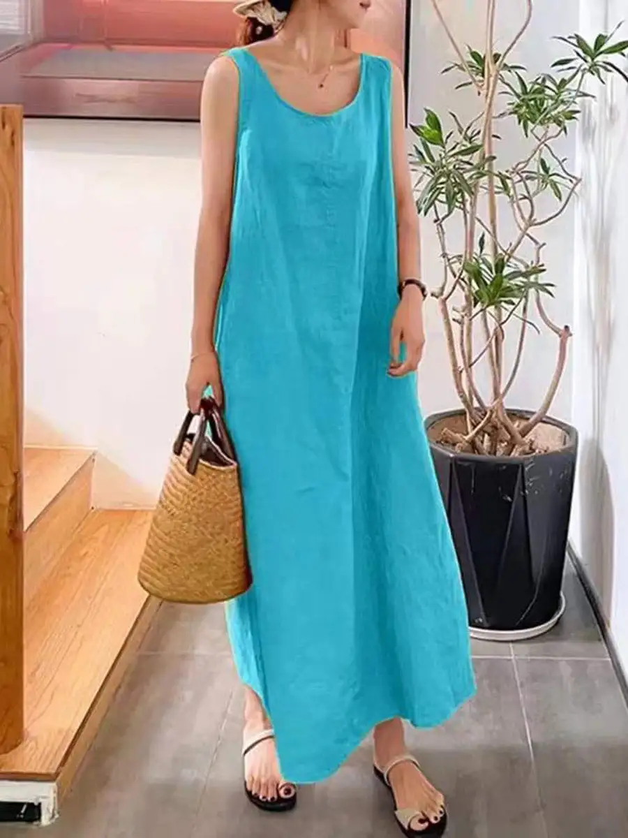 Pockets Neck Maxi Dress