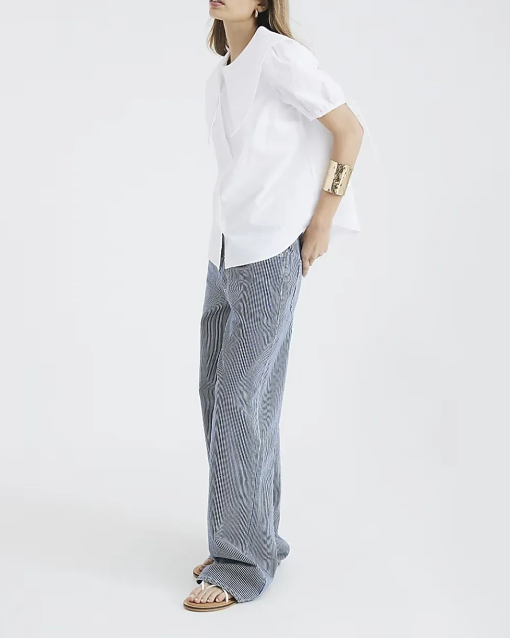 Cotton Round Neck Puff Sleeve Ladies Shirts