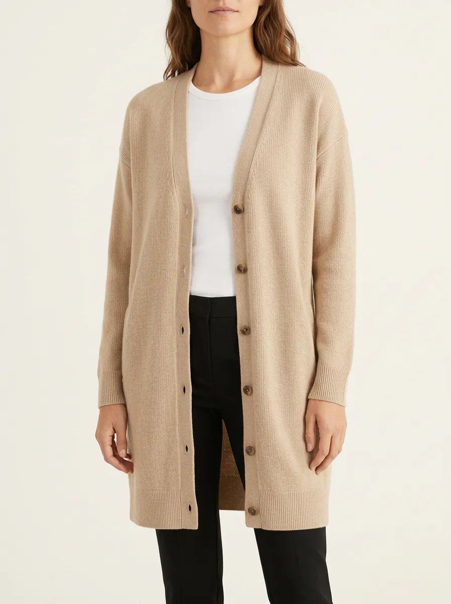 Women's Ribbed Trim Longline Cardigan