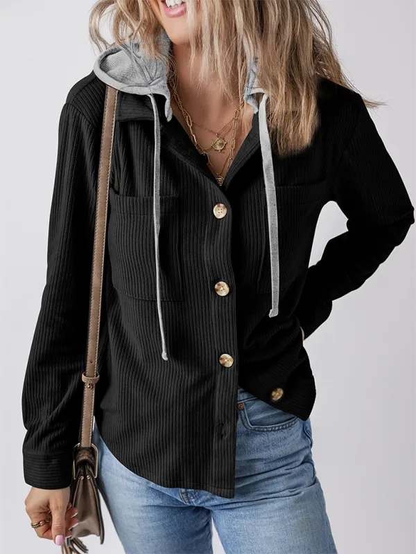 Buttoned Lapel Knit Pocketed Knit Jacket