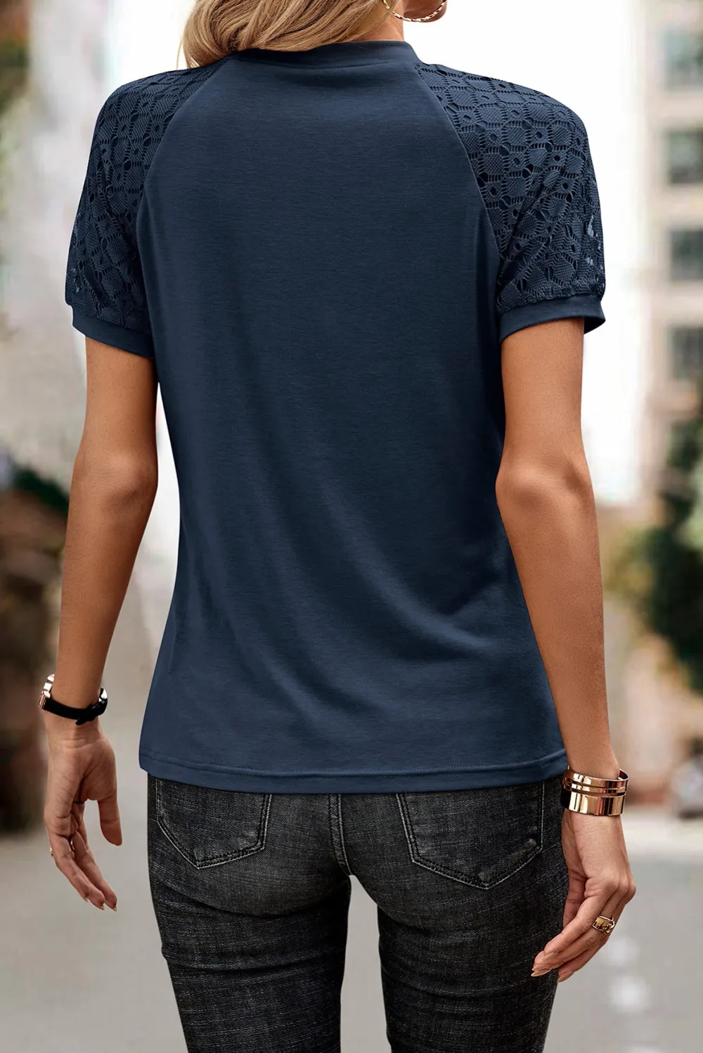 Navy Blue Seamed Detail Contrast Tee