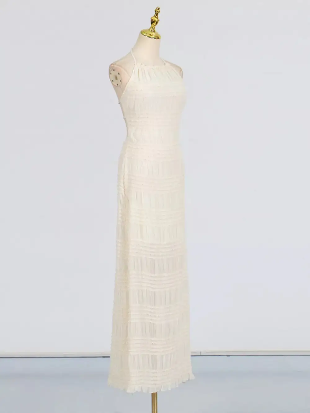 Ruched Halter Neck Maxi Dress