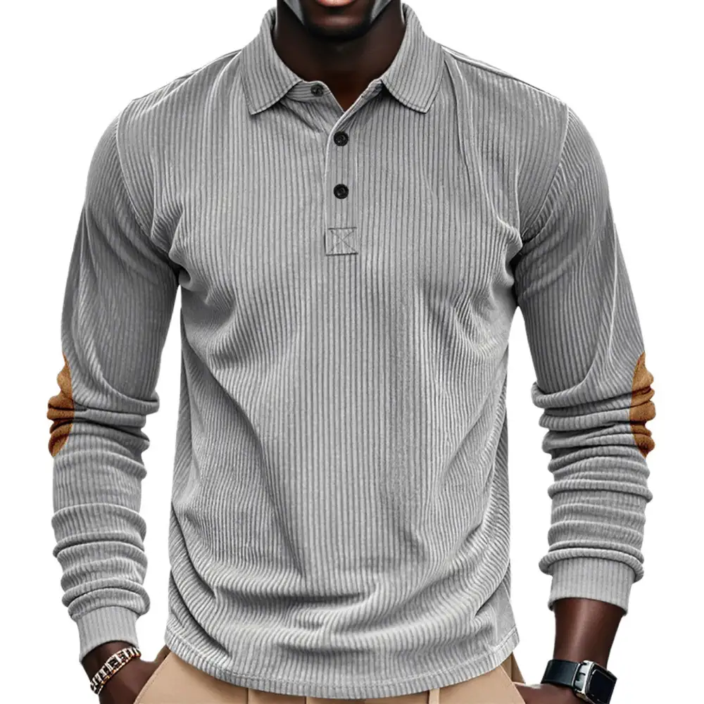 Ribbed Long Sleeve Polo Shirt