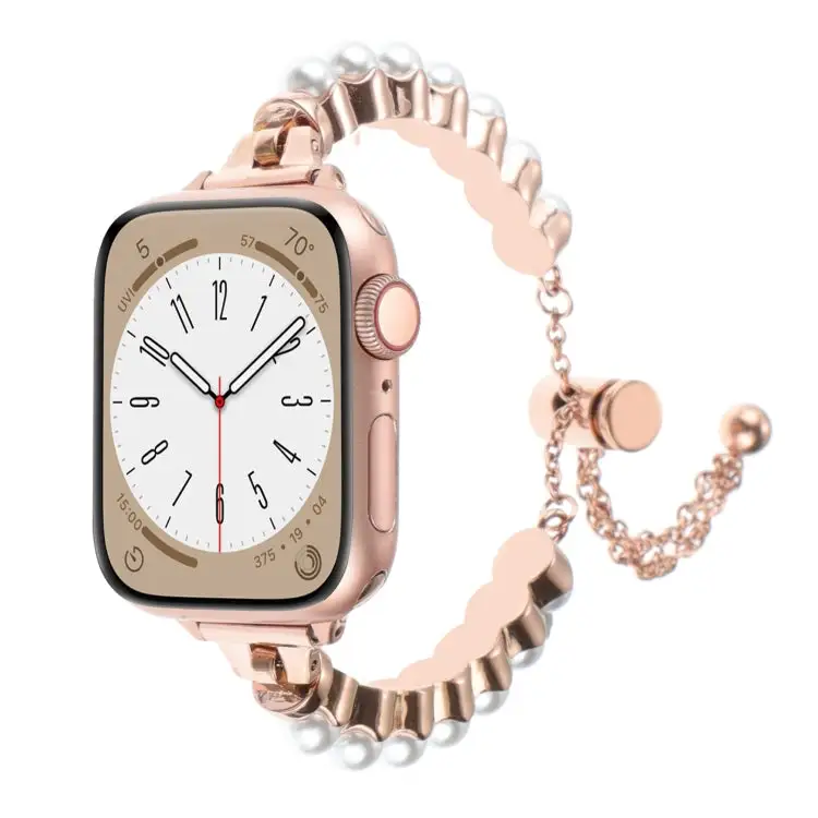 Contemporary Pearl-Detail Metal Bracelet Watchband