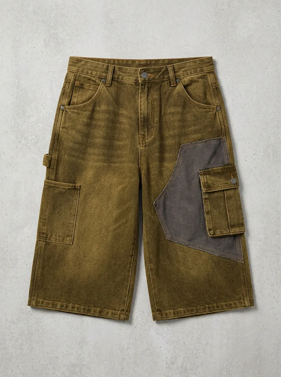 Tactical-Inspired Cargo Denim Washed Men's Cargo Shorts