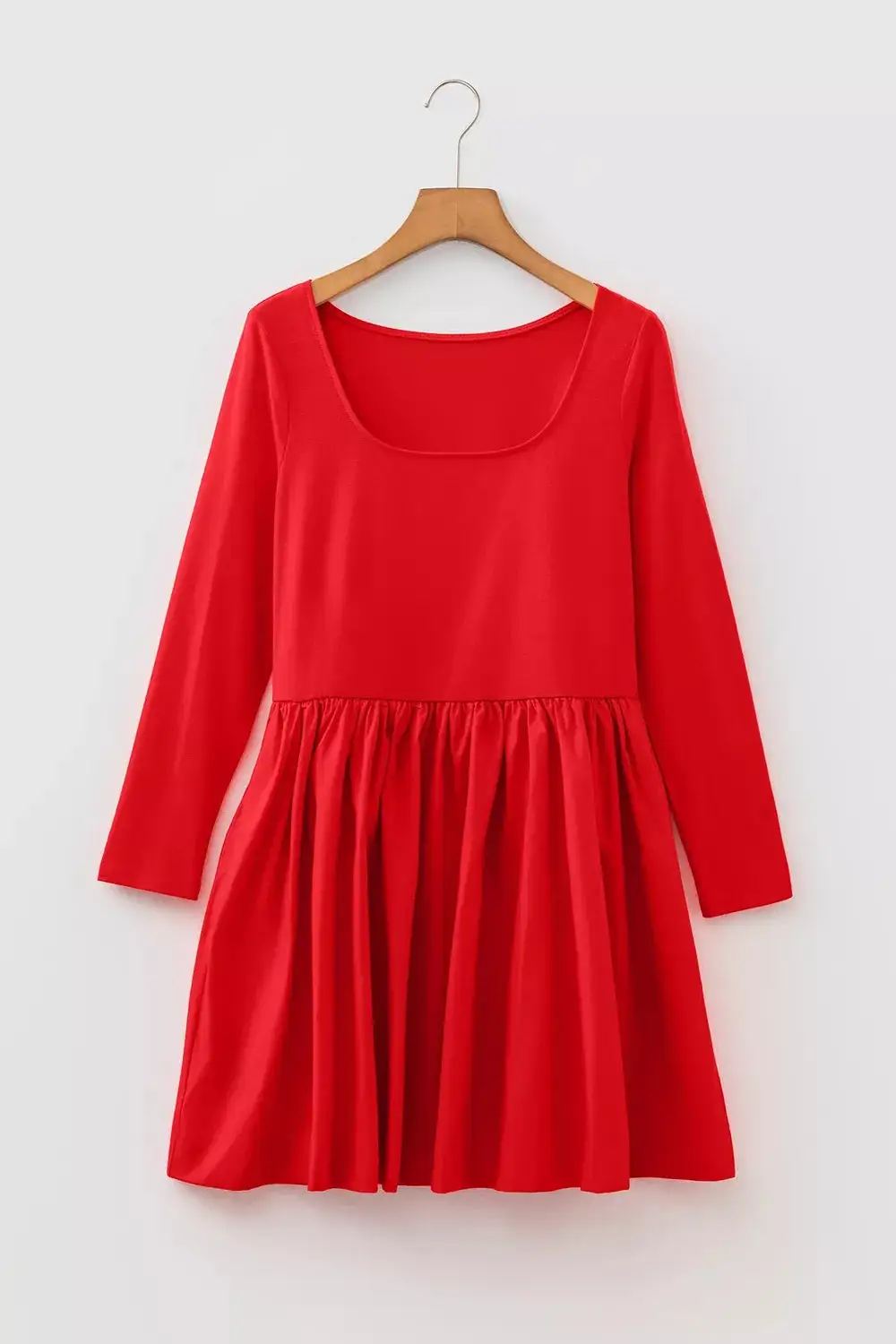 U-Neck Long Sleeve Fit And Flare Mini Dress