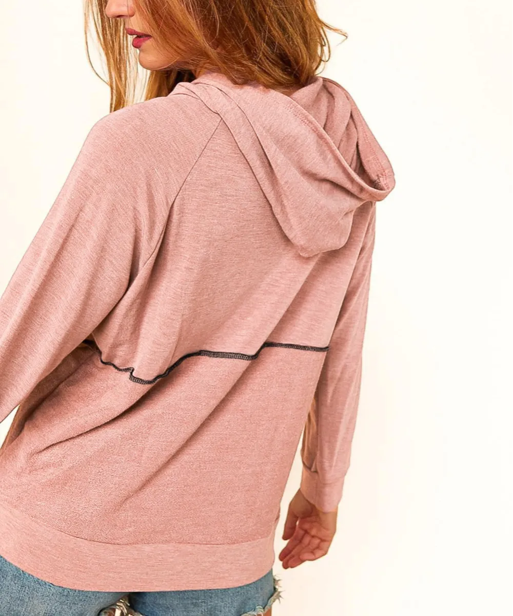 Buttons Front Princess Line Out Seam Hoodie