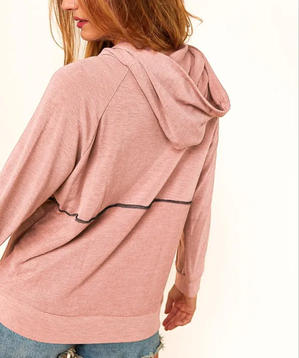Buttons Front Princess Line Out Seam Hoodie