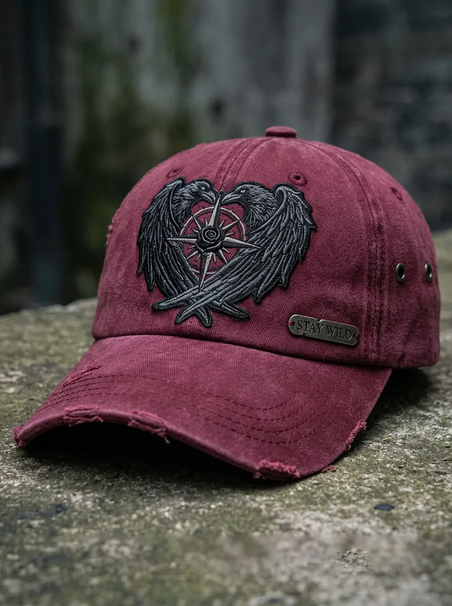 Arcane Raven Compass Embroidered Punk Look Unisex Gothic Baseball Cap
