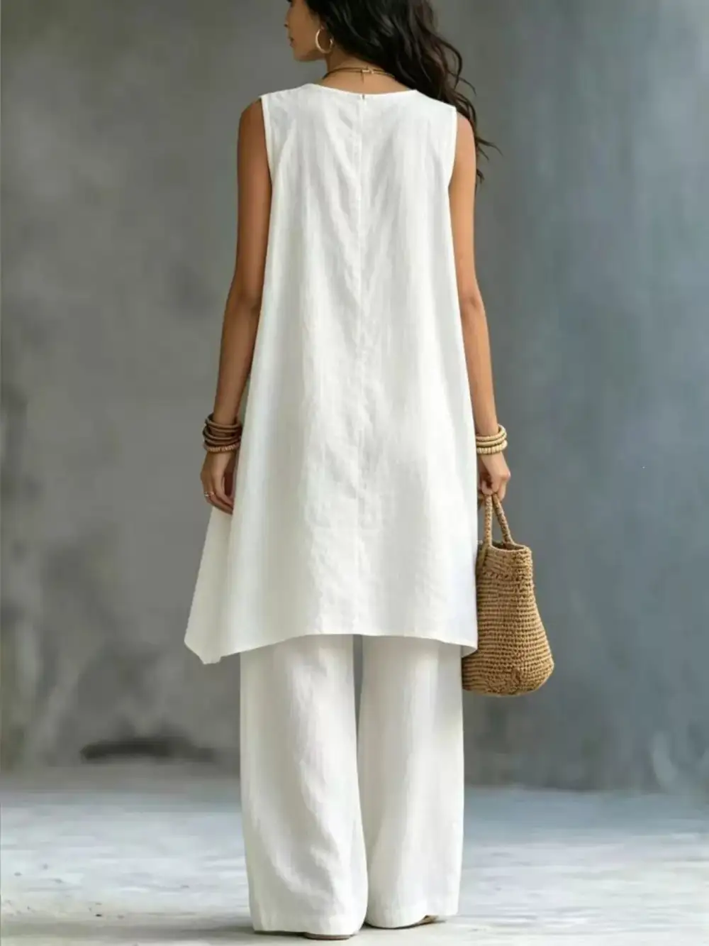 Sleeveless Asymmetrical Top and Wide Leg Pants Set