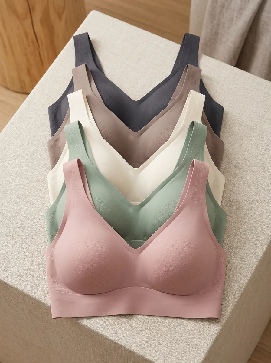 Seamless Wire-Free V-Neck Padded Women's Wire-Free 5-Pack Bralette Set