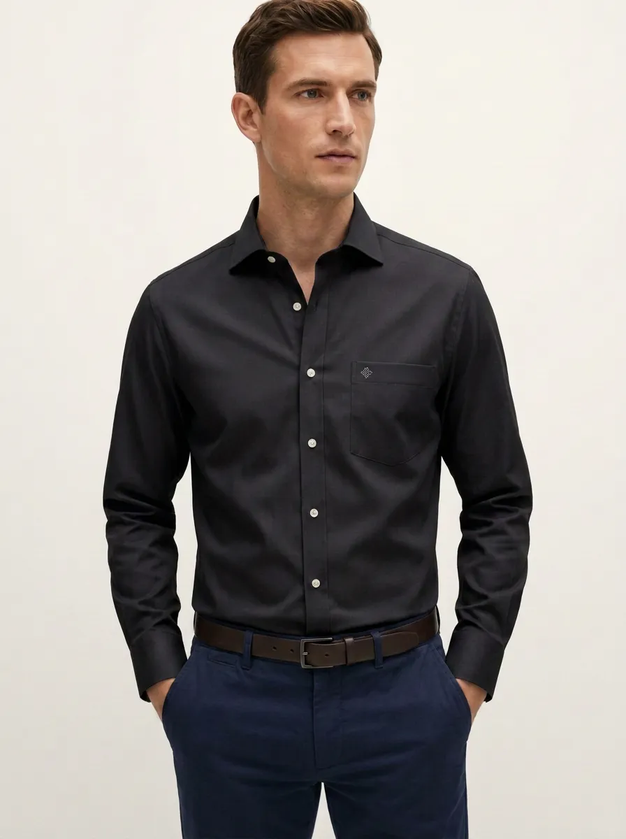 Men's Non-Iron Cotton Light Blue Solid Long Sleeve Shirt