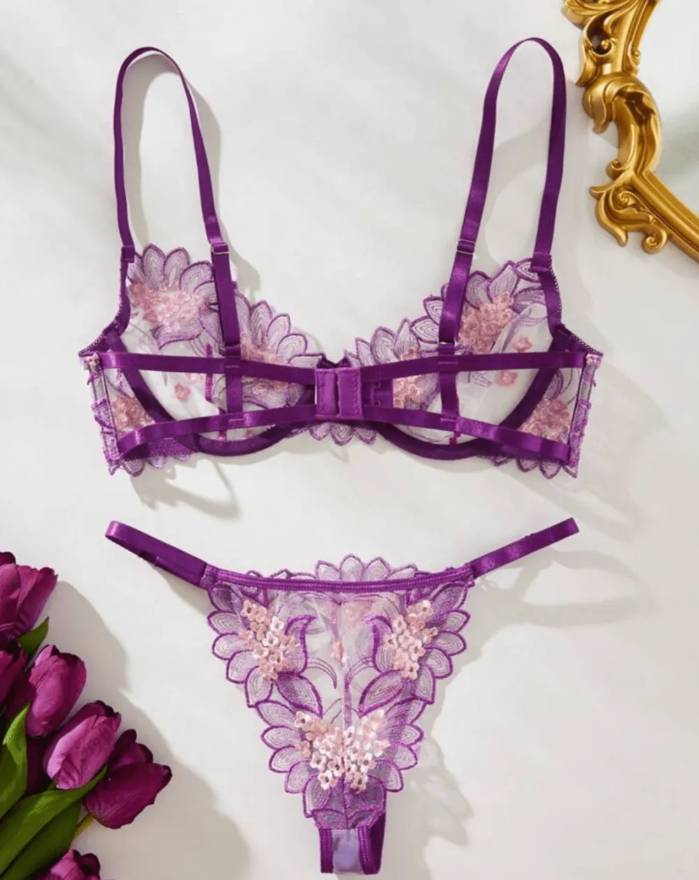 Embroidered Floral Lingerie Set