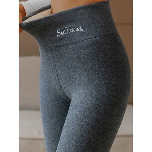 Women's Fleece Lined Leggings Leggings Cozy Fleece Lined Fashion Comfort Full Length High Waist Letter Patchwork Thermal Warm Soft Breathable Micro-elastic Casual Daily Outdoor Black Gray Fall Winter
