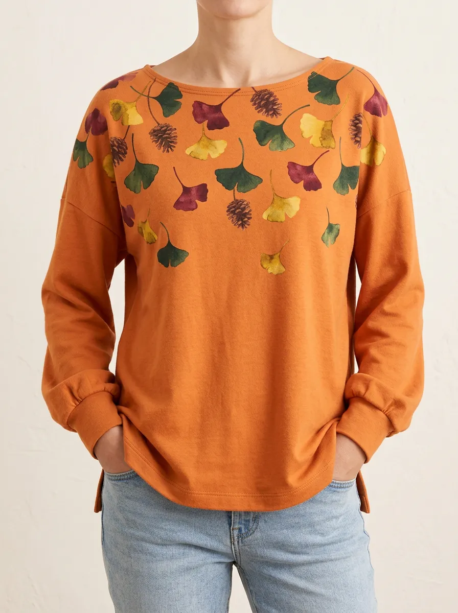 Pinecone and Ginkgo Leaf Nature Print Long Sleeve Shirt