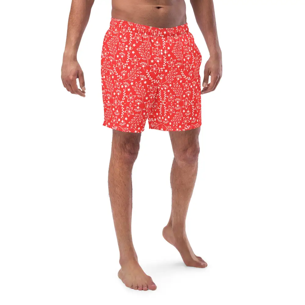 Quick Dry Drawcord Floral Print Swim Trunks