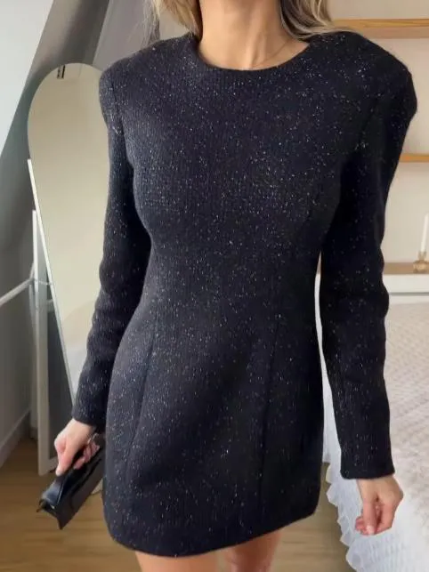 Puff Sleeve Tweed Elegant Mini Dress