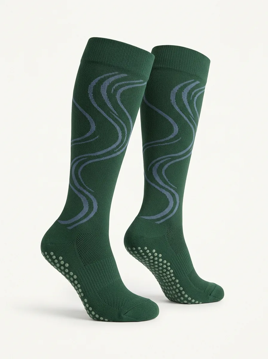 Women's Forest Green Swirl Pattern Grip Socks