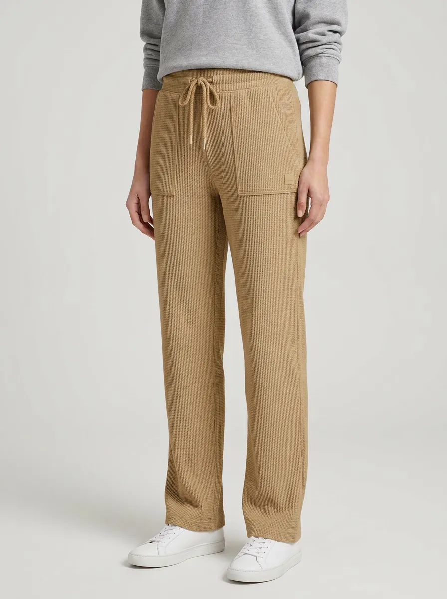 Women's Casual Waffle Knit Drawstring Pocket Lounge Pants